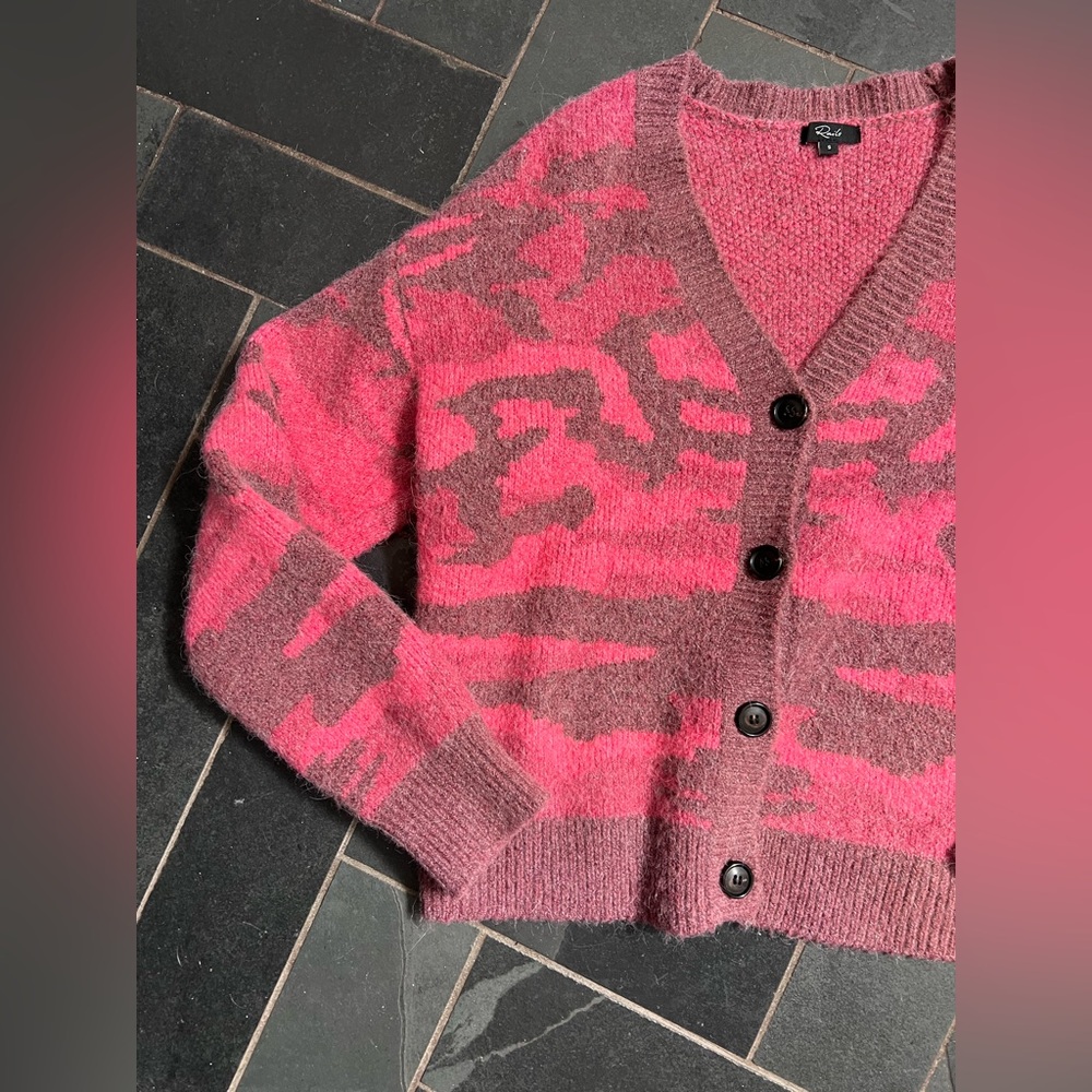 Rails Cynthia fuchsia pink camo wool alpaca blend button front cardigan - Picture 3 of 7